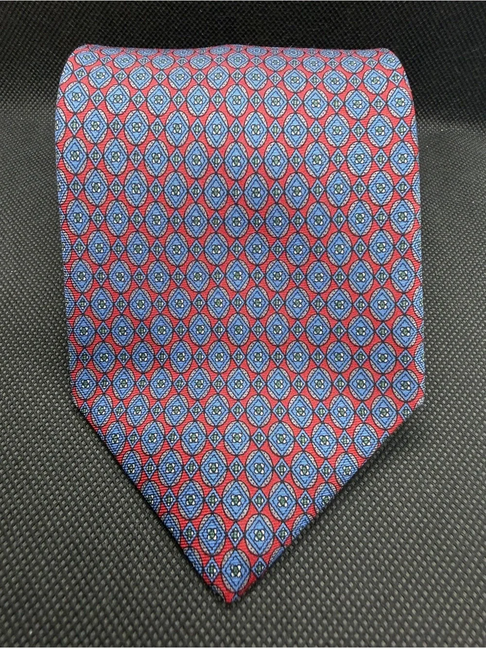 ⁠Givenchy Monsieur Silk Tie Red Blue Geometric Pattern Designer Necktie